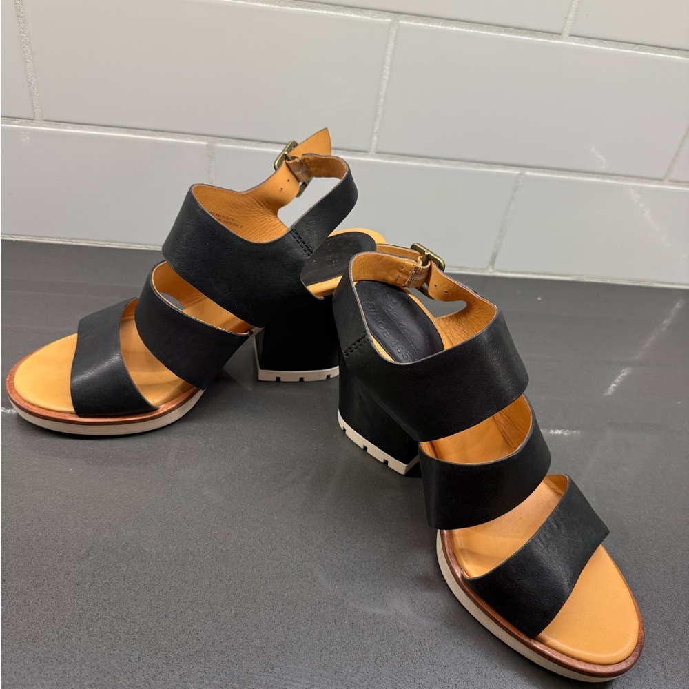 Kork-Ease Black and Tan Strappy Sandals
